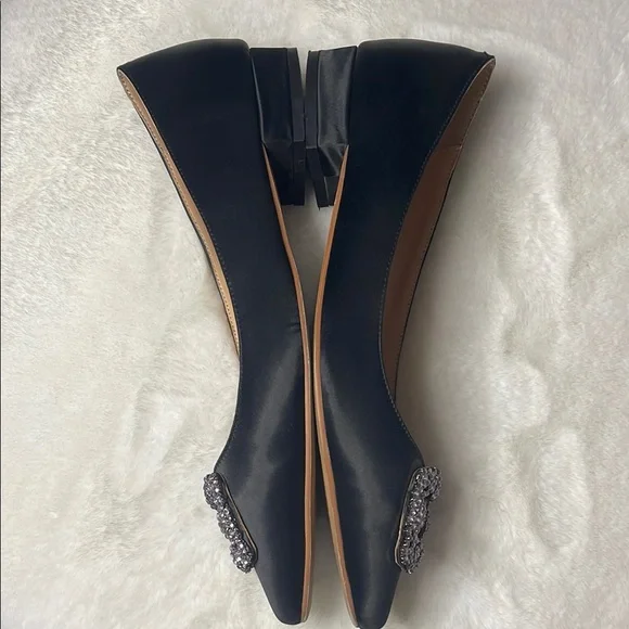 Black Embellished satin Women's Flats - Picture 5 of 9